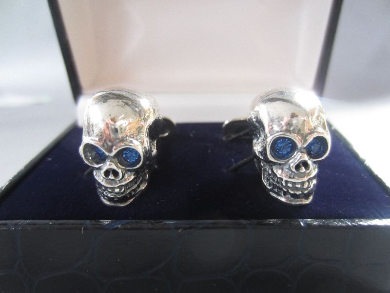 Sterling Silver Skull and crystal Cufflinks