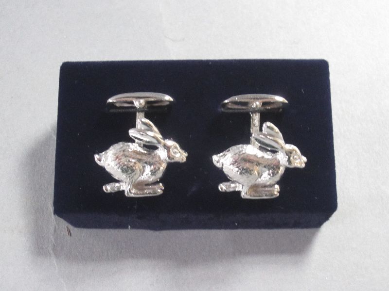 Hare Sterling Silver HM Cufflinks in case