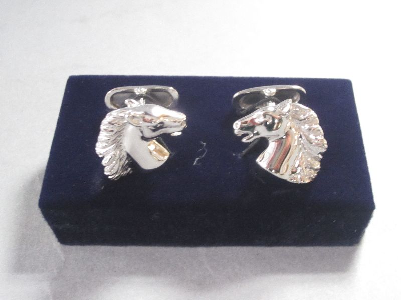 Horse Head Sterling Silver Cufflinks in case