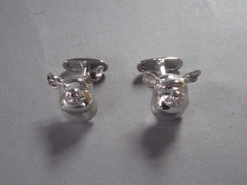 Pig Head Sterling Silver HM Cufflinks in case