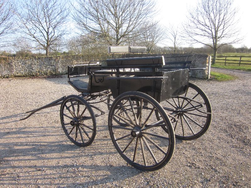 C19thFrench four wheel dog cart for 15 hands with two seats up front & side seats at the back