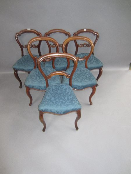 Harlequin set of six Victorian balloon back dining chairs