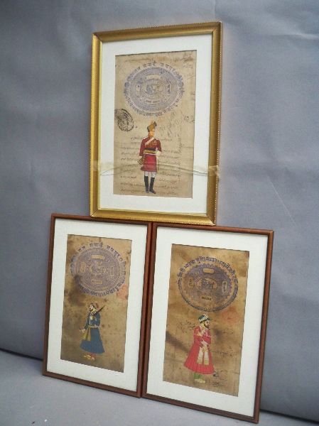 Early C20th Indian watercolours with Jaipur council stamped dated 1910 each 31x17 framed & glazed