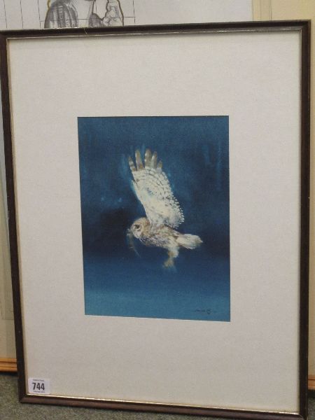 MARTIN KNOWLDEN C20th Watercolour and acrylic `Little Owl` titled and signed with monogram lower