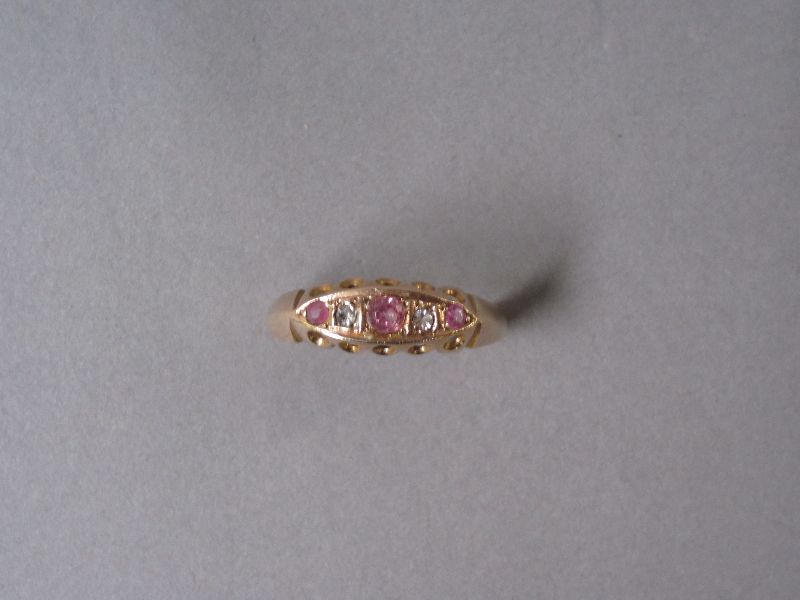 9ct Edwardian pink sapphire and diamond ring size R