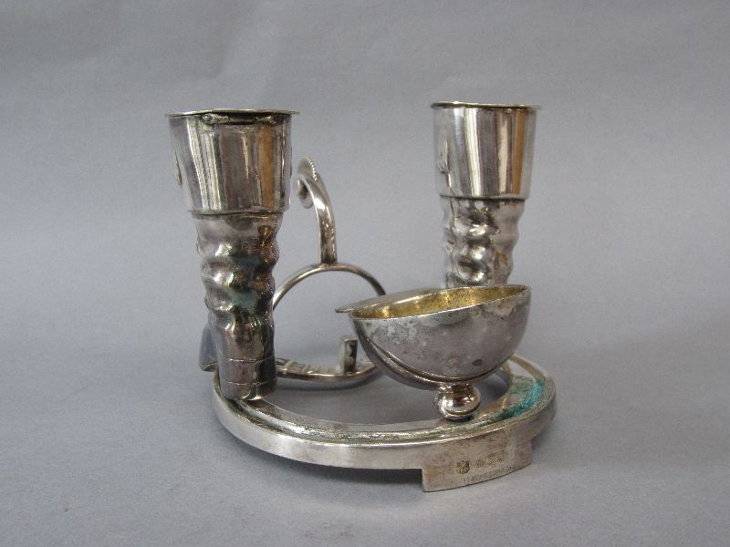 Condiment set as boots, hat, stirrups & horseshoe in nickel silver