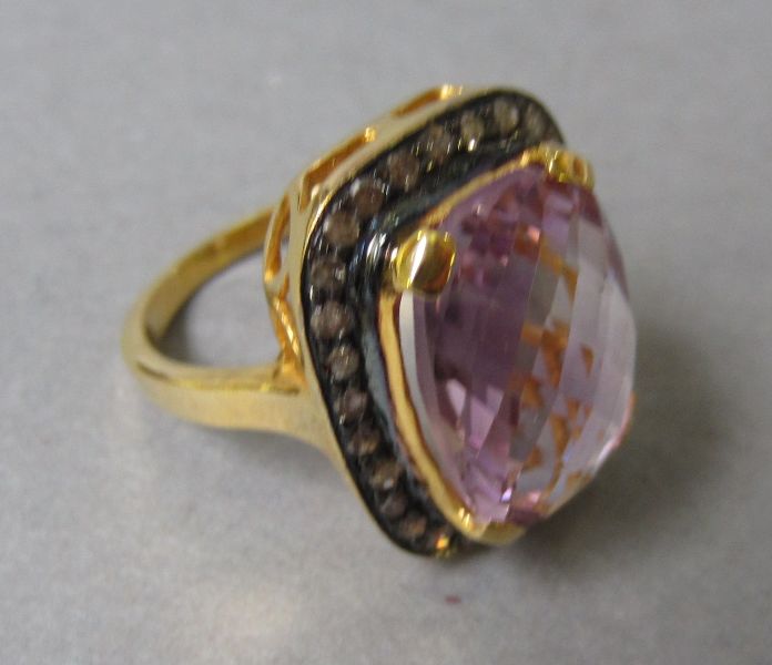 Amethyst & Diamond Silver & Gold Shank ring