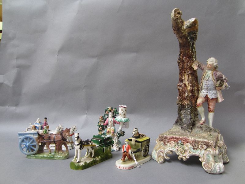 Carltonware Guinness cart & horse group, three similar models, boccage group after Chelsea & Italian