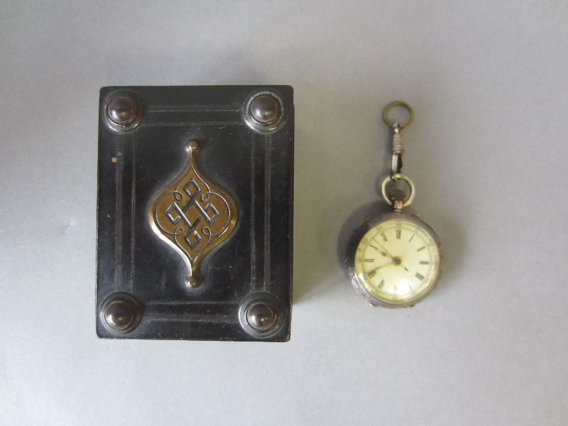 Victorian lady`s Britannia standard silver pocket watch with enamelled Red Cross emblem, in