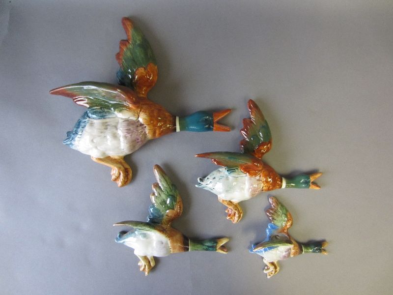 Graduated set of four ceramic wall mounted mallard ducks 30.5H & smaller