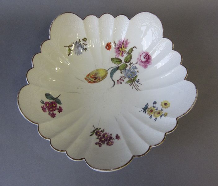 C19th Meissen floral pattern basket edged fruit bowl 8H