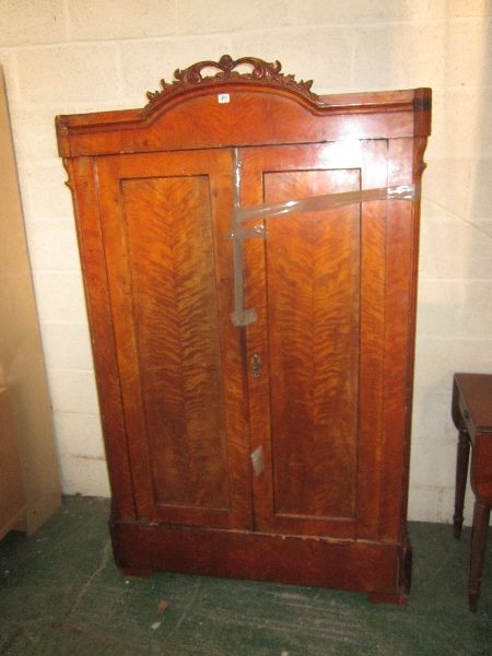 Small French walnut veneer armoire of two doors