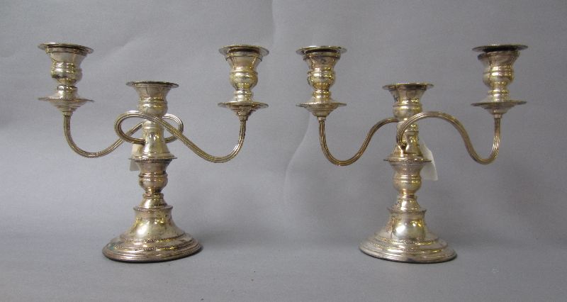 Pair of early C20th three branch candelabras 23.5h