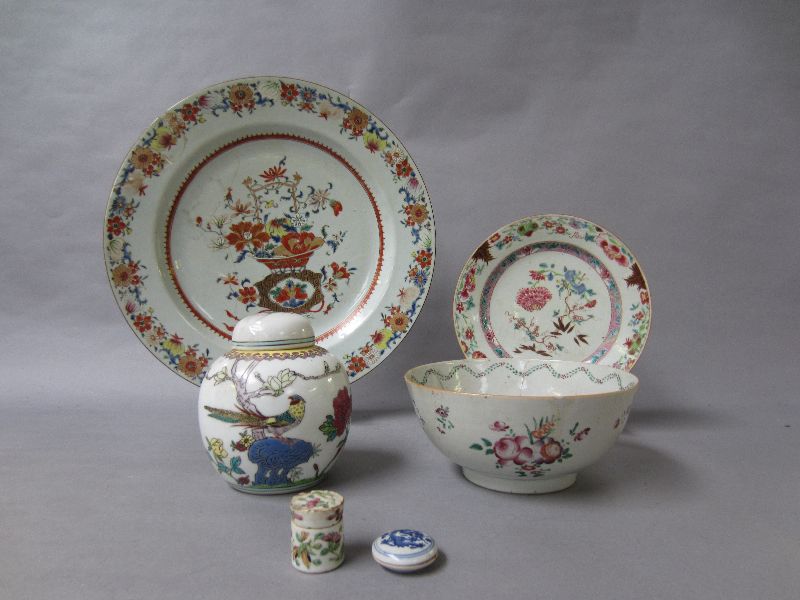 Collection of Chinese porcelain to include a large C19th circular charger & a famille rose