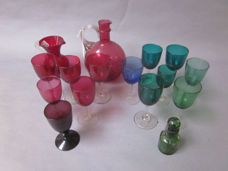 Selection of cranberry & other coloured glass (16)