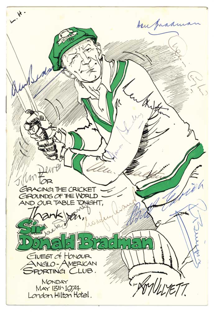 Don Bradman. Official Anglo-American Sporting Club Dinner menu with Guest of Honour ‘Sir Don Bradman