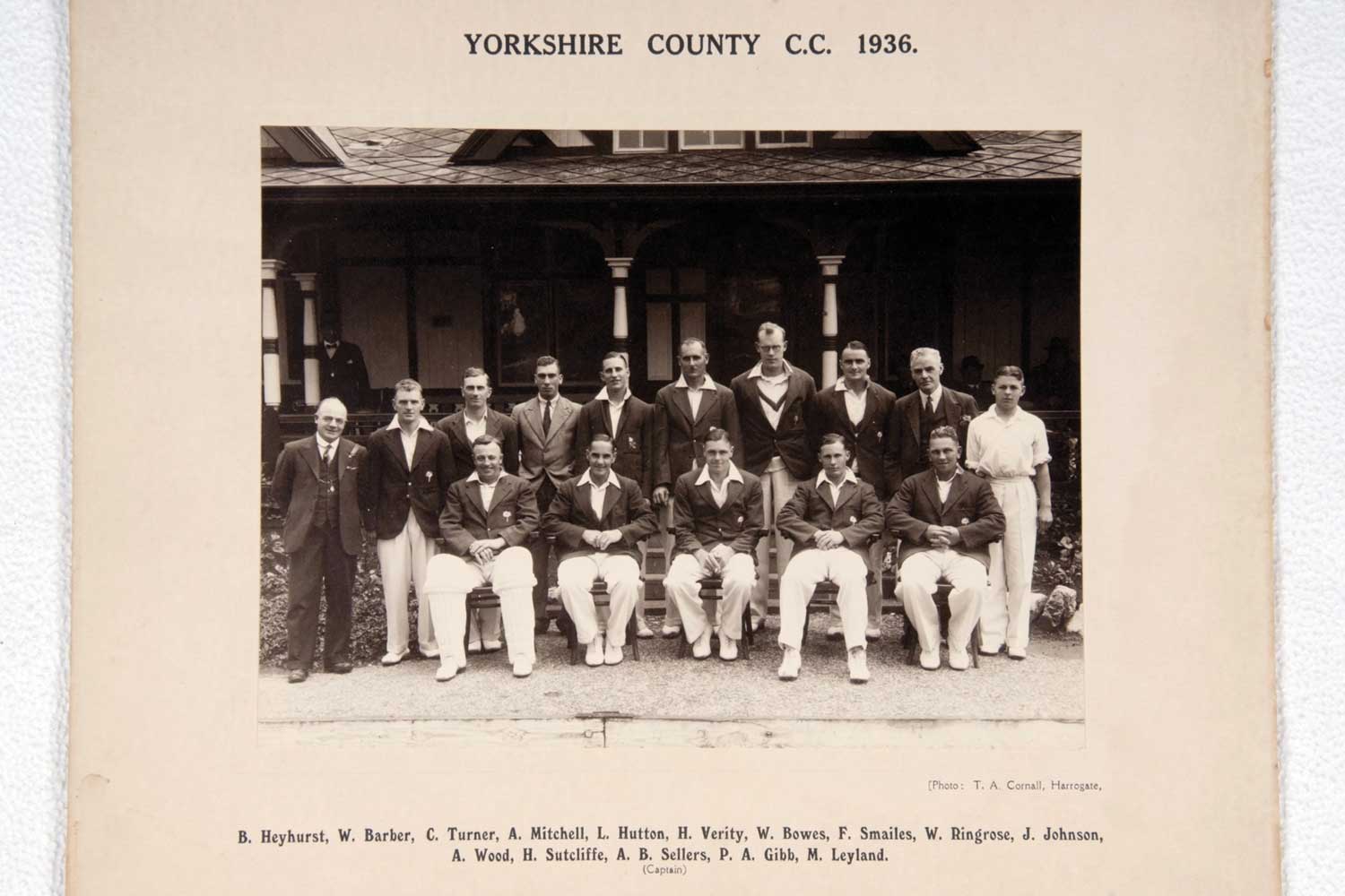 Yorkshire County C.C. 1936. Original mono photograph of the Yorkshire team, seated and standing in