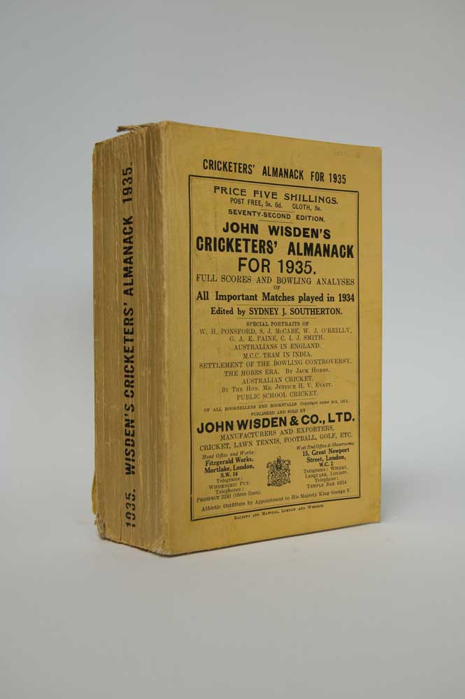 Wisden Cricketers’ Almanack 1935. 72nd edition. Original paper wrappers. Minor wear to spine paper