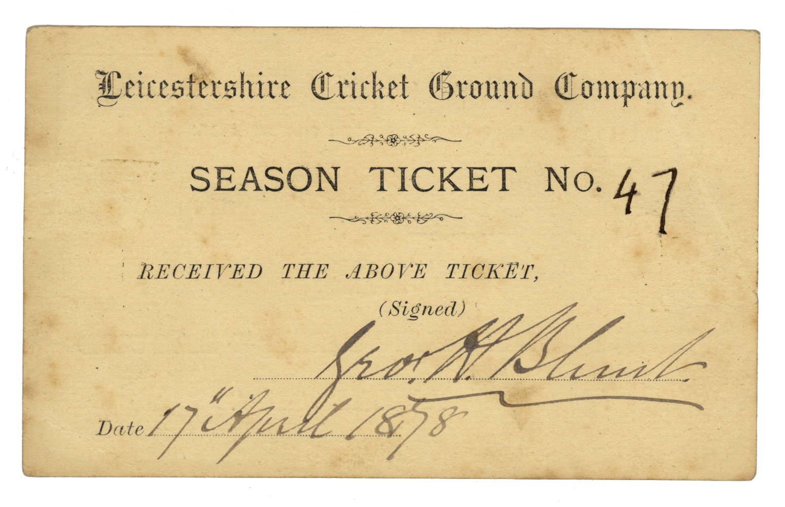 Leicestershire Cricket Ground Company 1898. Two early and rare season ticket cards for the 1898