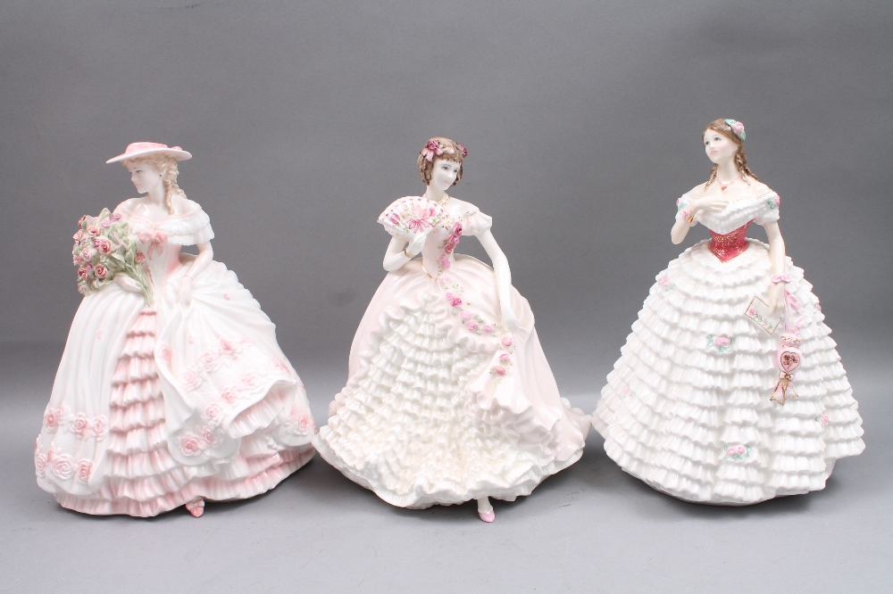 Three limited edition figures, each with certificates: Coalport `Champagne Waltz` (head broken and