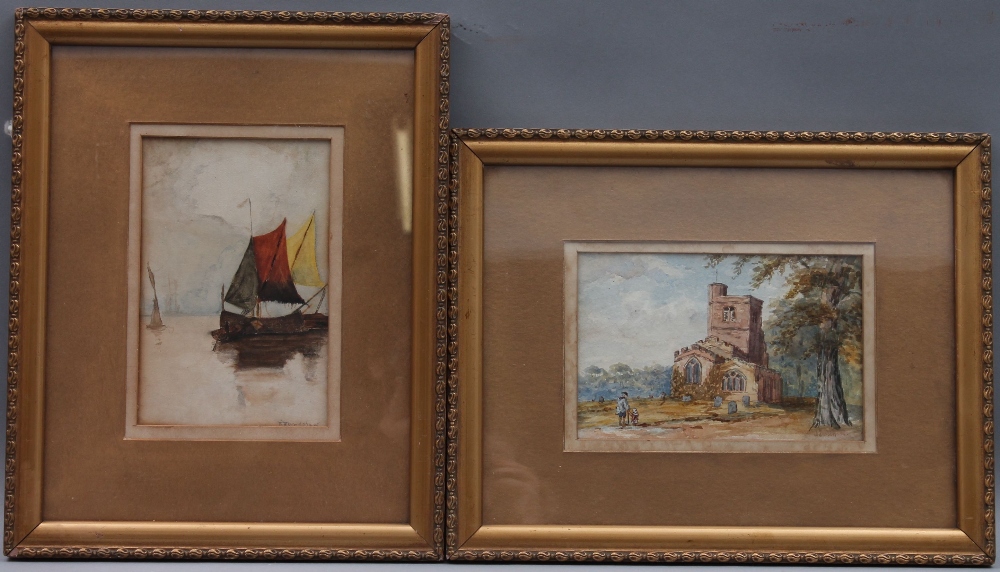 Early 19th century school Figures before a church Watercolour Indistinctly signed lower right 16.5cm