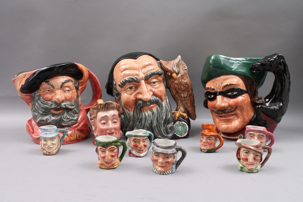 Three Royal Doulton character jugs `Falstaff`, `Merlin`, `Dick Turpin`, and a quantity of