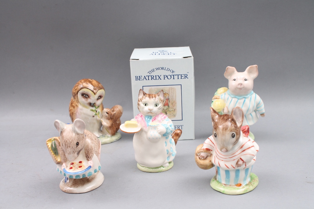 Four Beswick Beatrix Potter figures, brown back stamps: `Ribby`, `Little Pig Robinson`, `Old Mr.