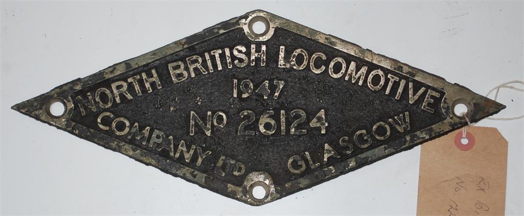 A North British Locomotive Works plate No. 26124/1947 ex class B1 No. 1223