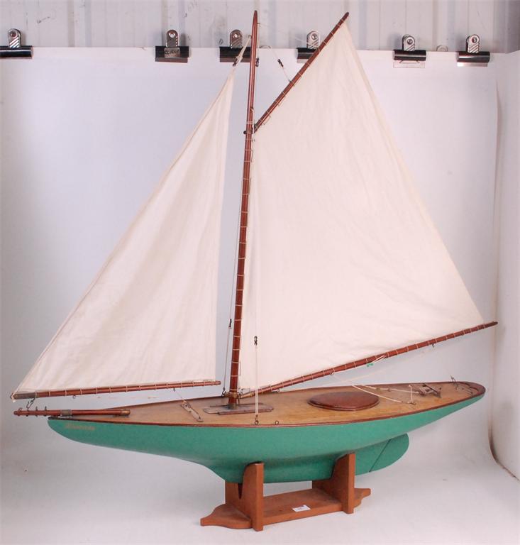 Circa 1930s pond yacht 'Albatross', gaff rigged mainsail and foresail, repainted hull of wood,