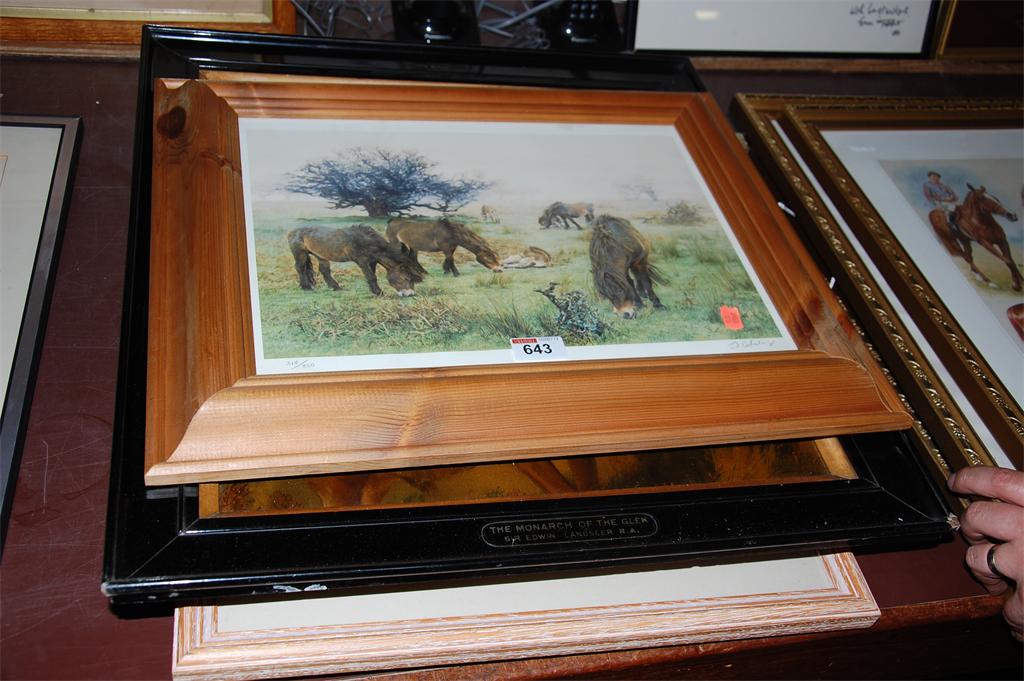 A quantity of pictures and prints to include; after Landseer - The Monarch of the Glen etc