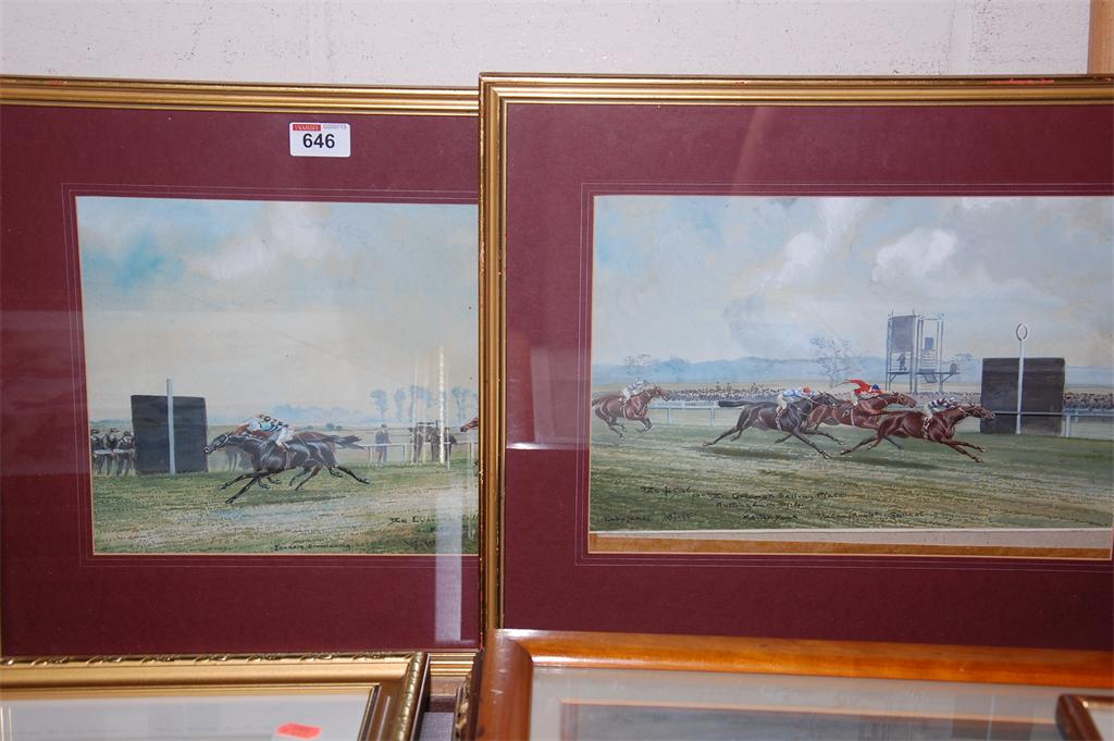 A pair of horseracing watercolours depicting the Lynpile selling plate, Folkestone 1914, and the