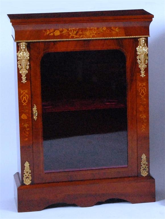 A Victorian figured walnut and marquetry pier cabinet, having gilt brass mounts and velvet lined