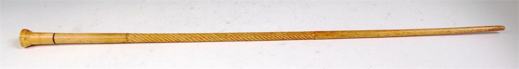 A 19th century bone walking cane, having spiral reeded centre section, 75cm