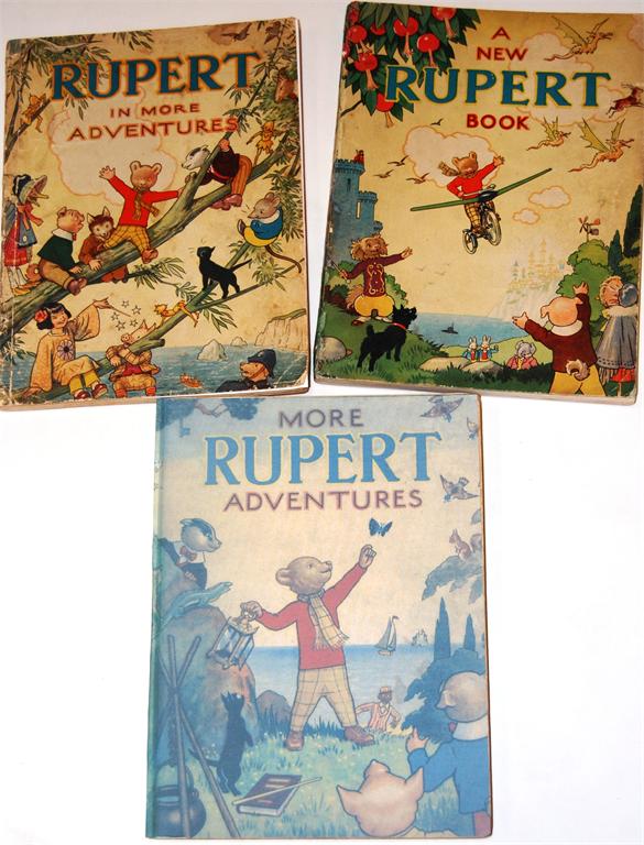 Rupert annuals 1943, first edition with facsimile cover and colouring pages crayoned; 1944 first