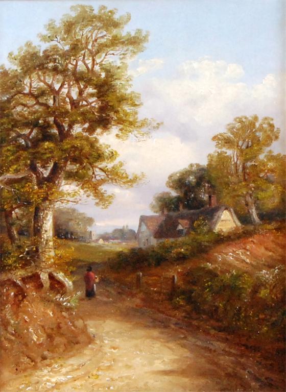 Attributed to Thomas Smythe (1825-1906) - East Anglian landscape scene with figure, cottages and