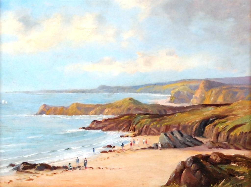 Campbell Archibald Mellon (1876-1955) - Newquay Bay, Cornwall, oil on artist board, monogrammed