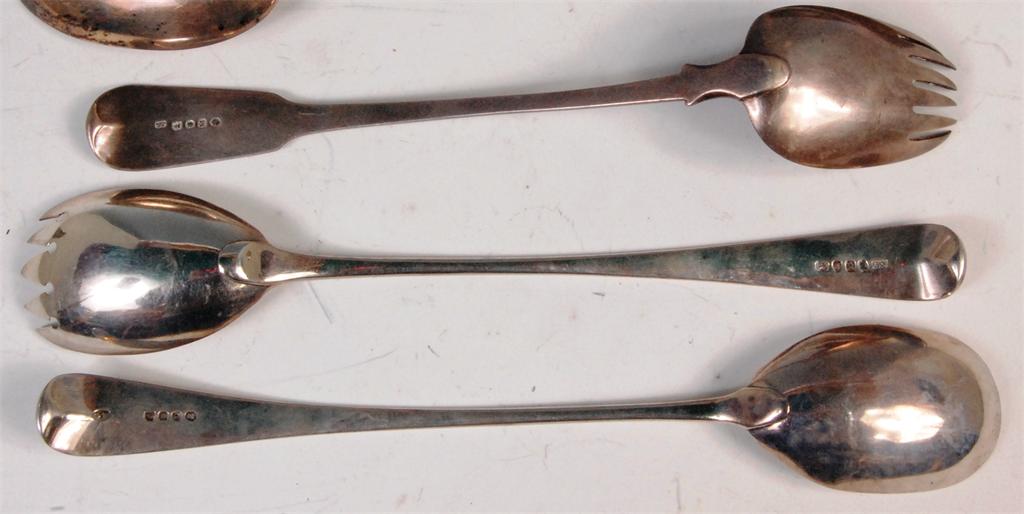 A George III silver serving fork, in the Fiddle pattern, London 1807 (possibly adapted), 27cm; one