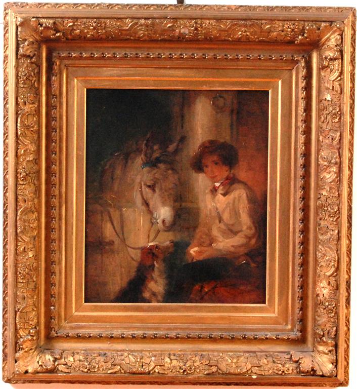 Attributed to Sir Edwin Henry Landseer (1802-1873) - Boy and donkey, oil on canvas, 35 x 30cm