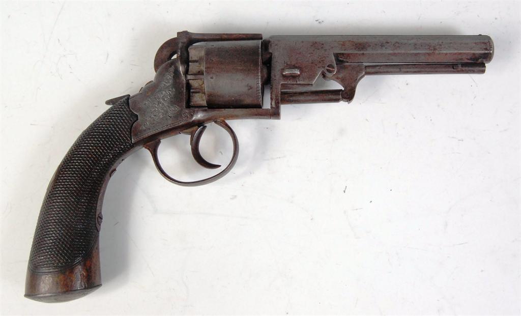 A 19th century English transition six-shot revolver by Wilson of London, signed to the top sight