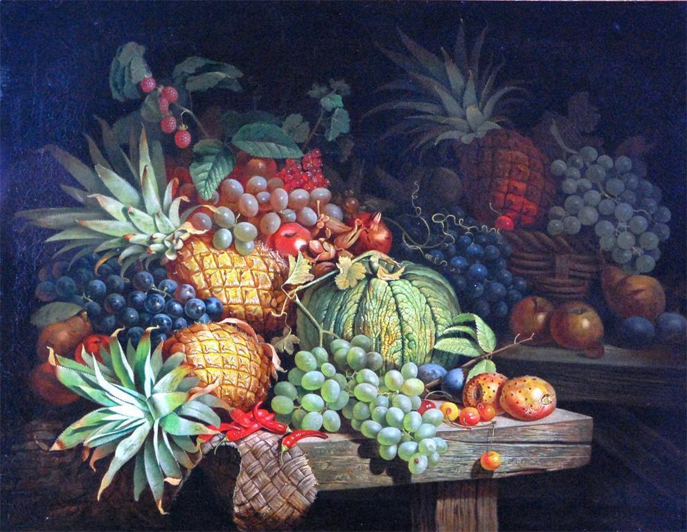 Attributed to Charles Stuart (fl.1854-1868) - Still life with fruit, oil on canvas, apparently