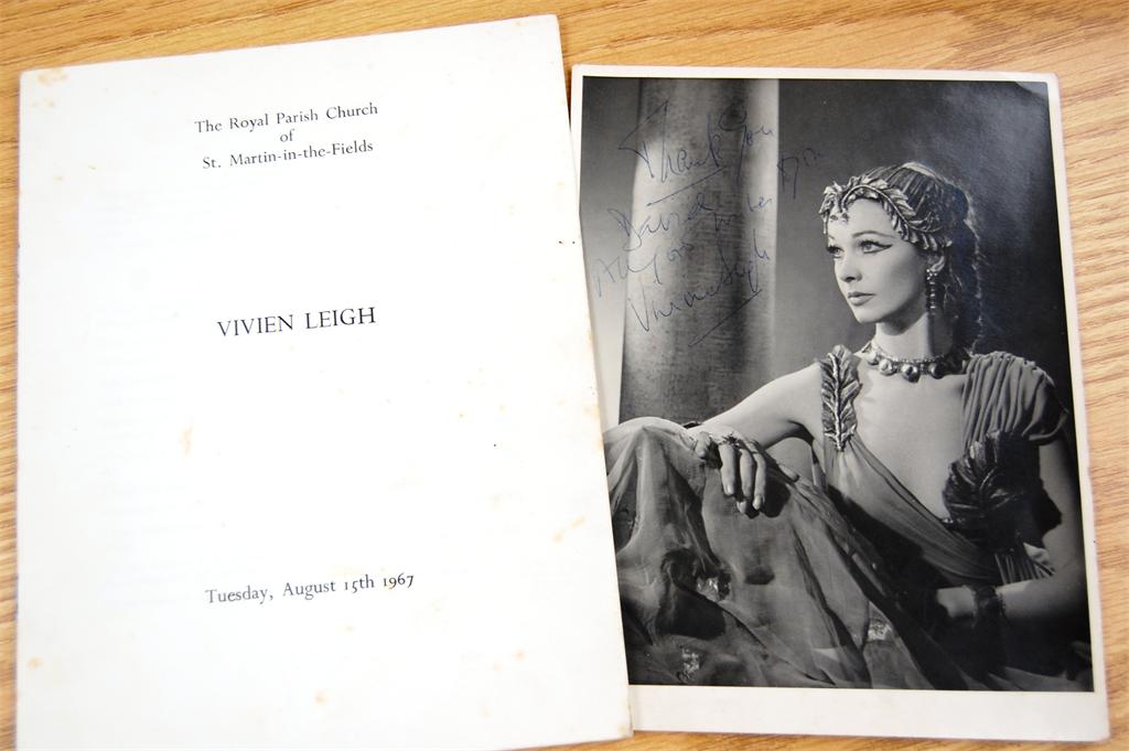 Mixed ephemera, to include; Vivien Leigh's funeral card with signed photograph from Leigh to