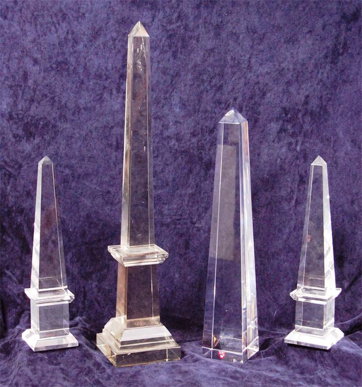 An Orrifors clear heavy glass obelisk, with Orrifors Sweden label and further etched Orrifors 963570