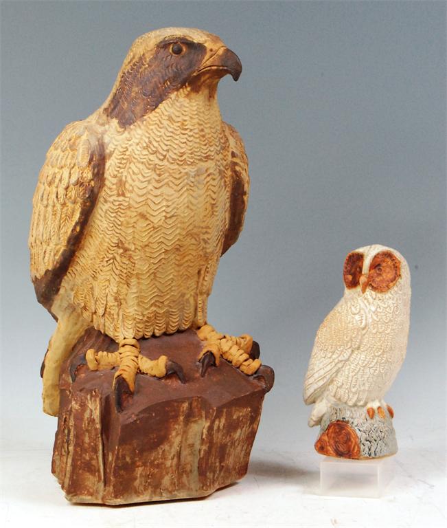 A large Bernard Rooke stoneware figure of a perched eagle, incised monogram B.R and further labelled