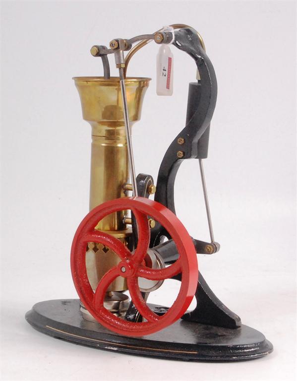 Indistinctly marked in casting CX, vertical hot air engine, Stirling Cycle, with spirit burner, 11