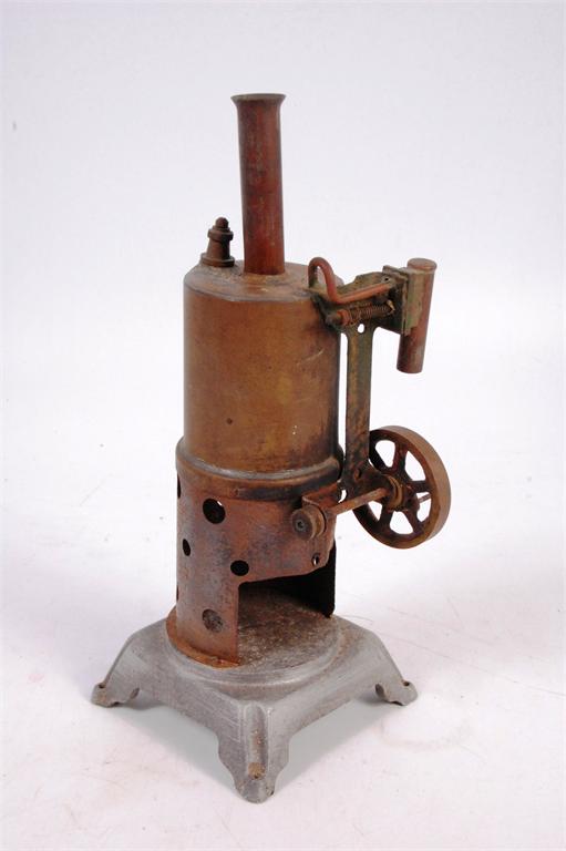 Unknown make, vertical steam engine with incomplete single oscillating cylinder on diecast plinth