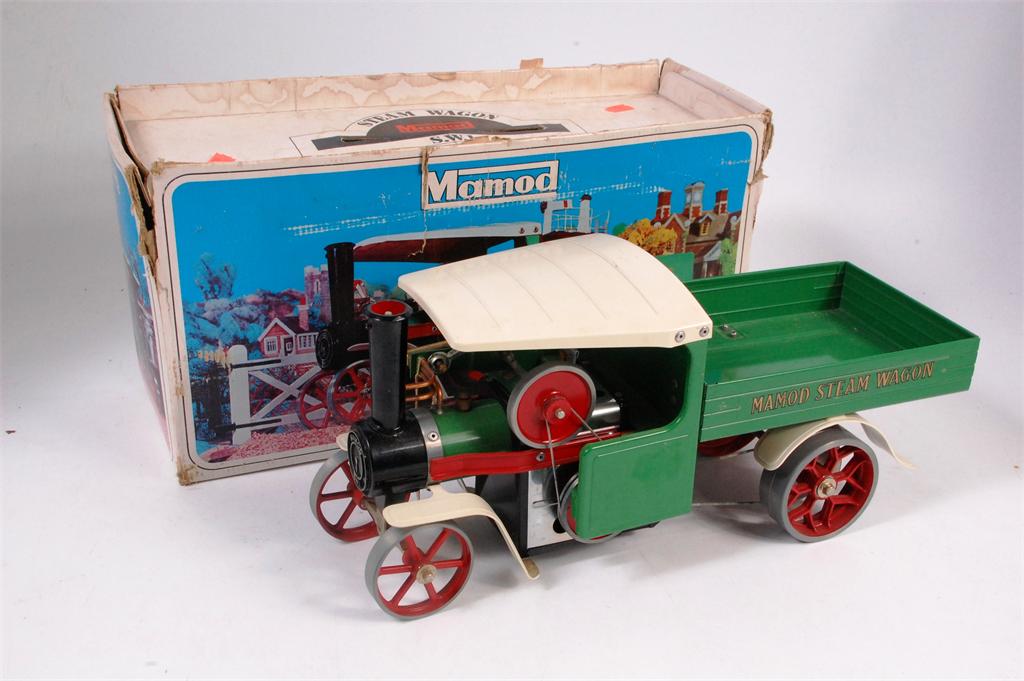 Mamod SW1 steam wagon in original pictorial box, sold with expected components including burner,