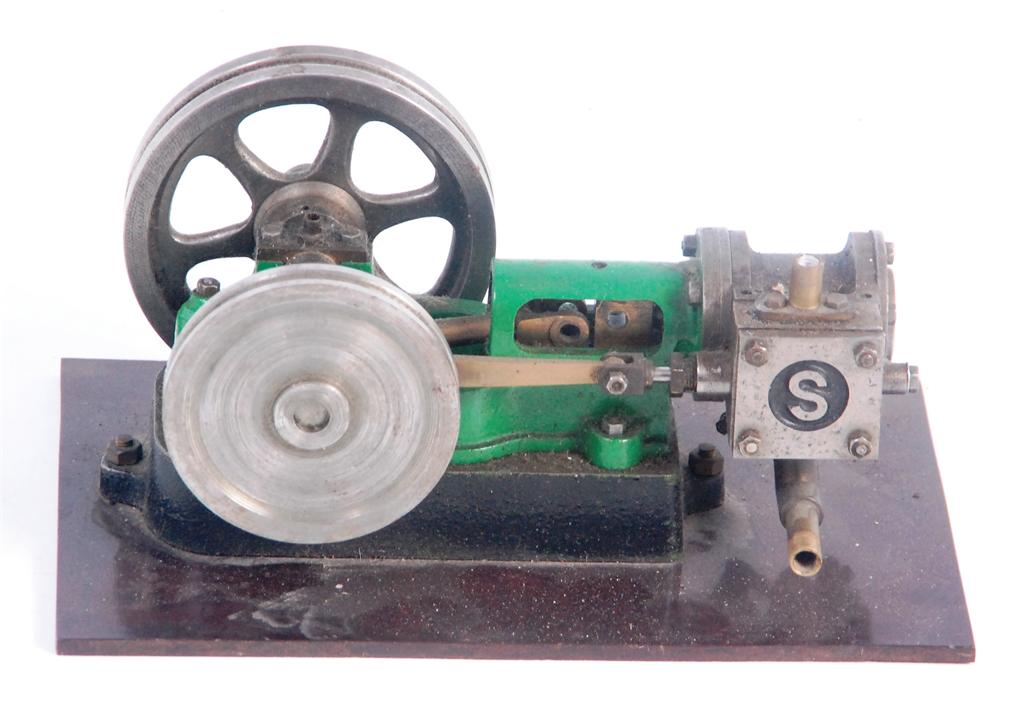 Stuart 10H fixed cylinder Tangye type horizontal engine with overhung flywheel and pulley wheel on