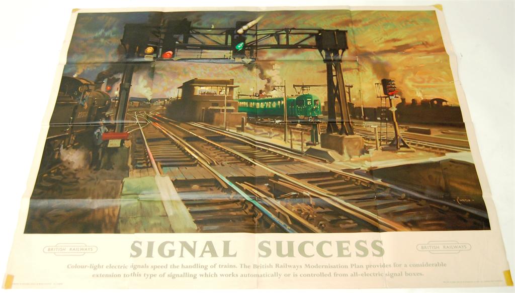 British Railways quad-royal poster 'Signal Success' after Cuneo, SR view showing steam and EMU