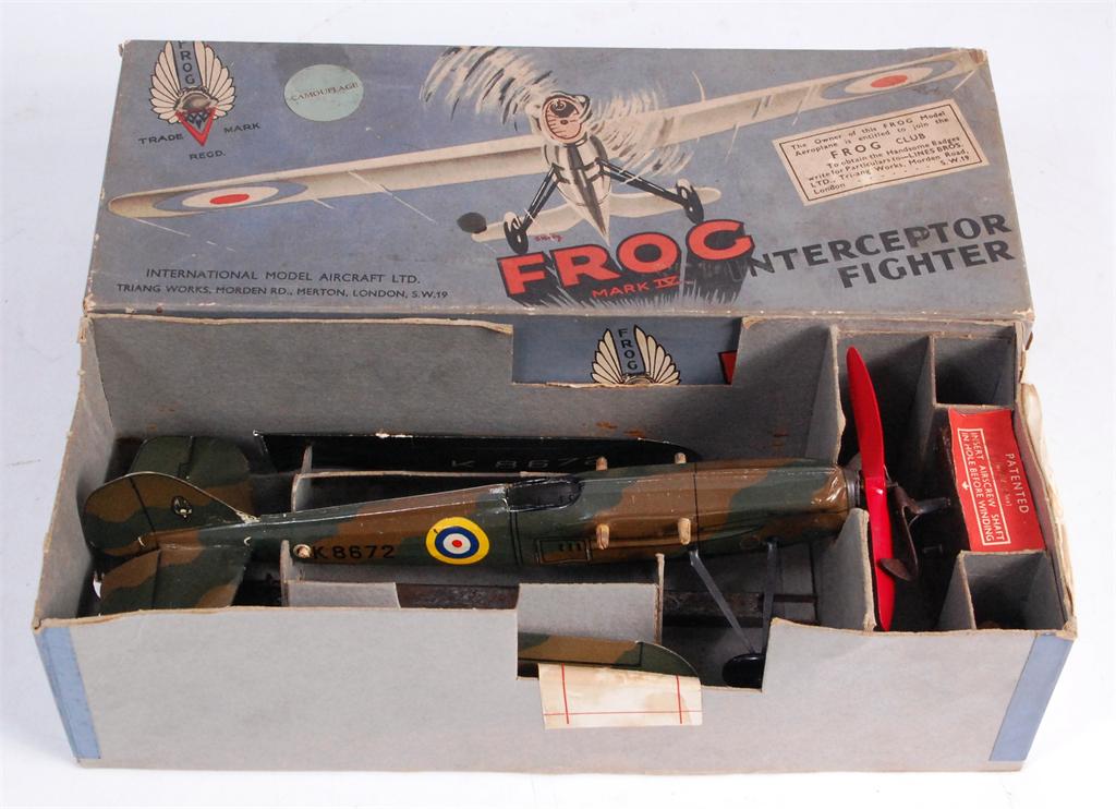 FROG, pre-war Interceptor fighter in green/brown British camouflage, one landing wheel missing,