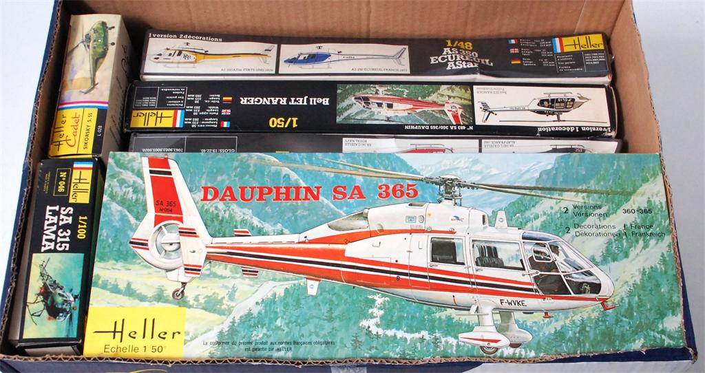 9 plastic 1/100, 1/48 and 1/50 scale aircraft/helicopter kits by Heller, Heller Cadet and Heller 1/